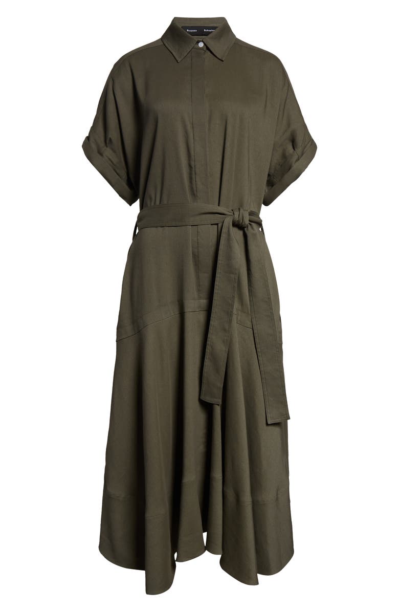 Proenza Schouler Scottie Linen Blend Belted Shirtdress, Alternate, color, Fatigue