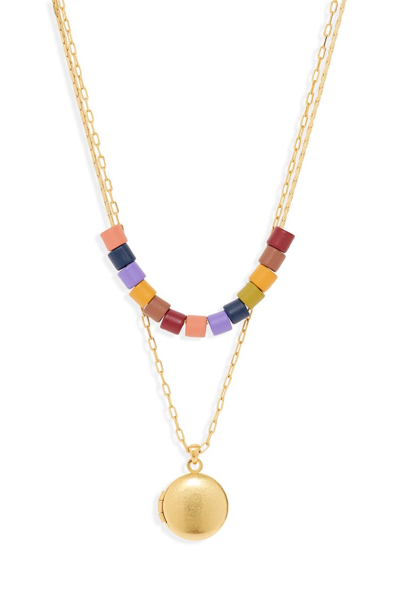 Set of 2 Rainbow Beaded Locket Necklaces, Main, color, RAINBOW MULTI