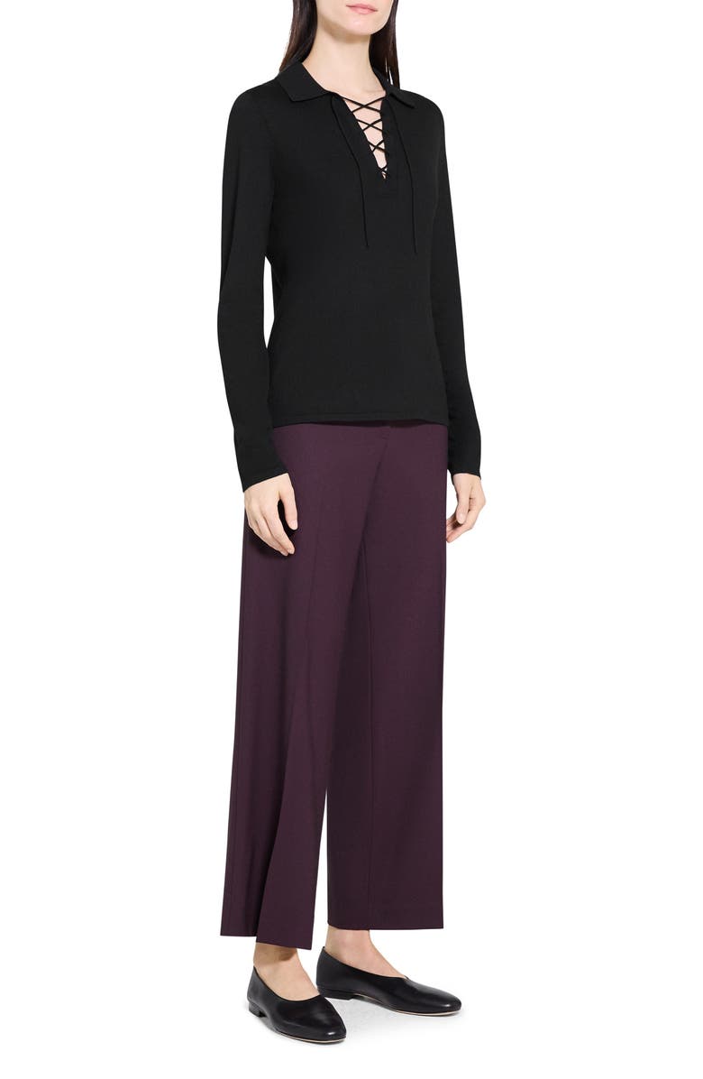 Theory Drawstring Polo Merino Long Sleeve Top, Alternate, color, 