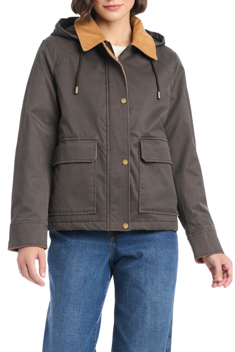 Hooded Waxed Jacket, Main, color, DARK BROWN