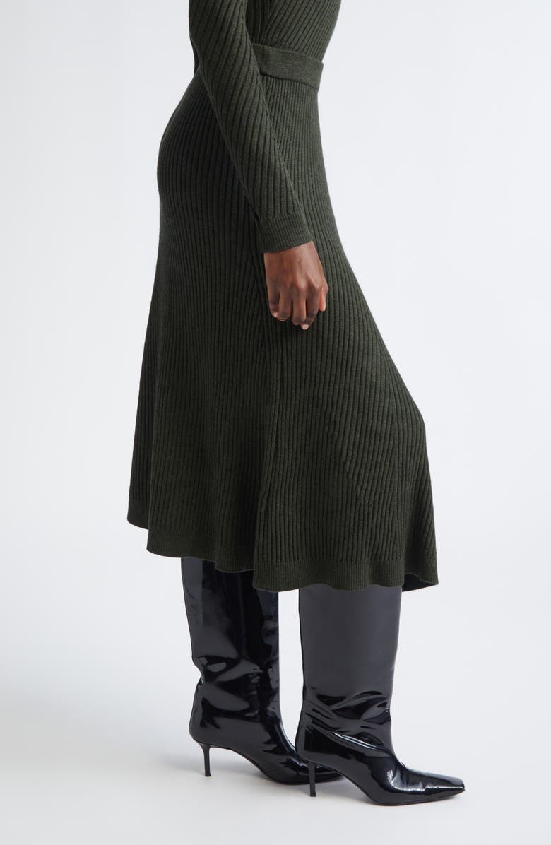 Victoria Beckham Merino Wool Rib A-Line Midi Skirt, Alternate, color, Oregano