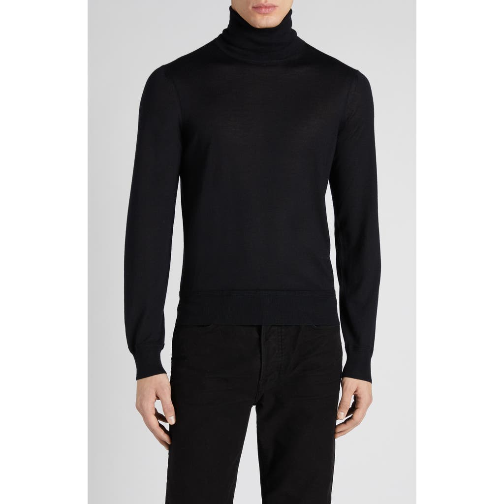 Tom Ford Fine Gauge Cashmere & Silk Turtleneck Sweater In Black