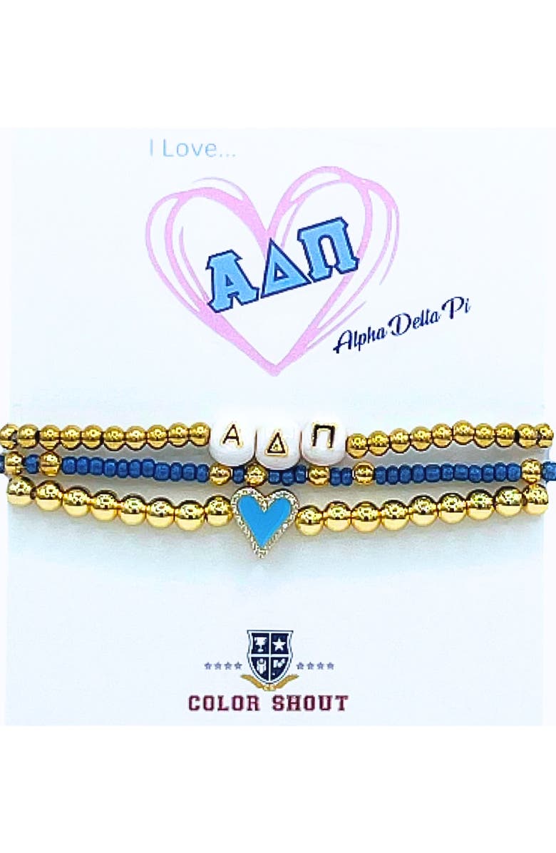 Color Shout Alpha Delta Pi Love My Sorority Bracelet Stack, Main, color, Yellow Gold