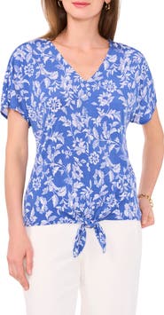 Chaus Print Tie Front Top