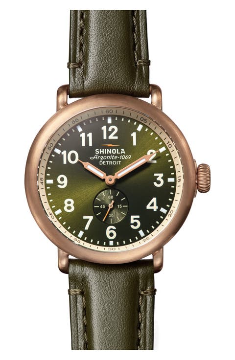 Runwell Sub Second Leather Strap Watch, 43mm