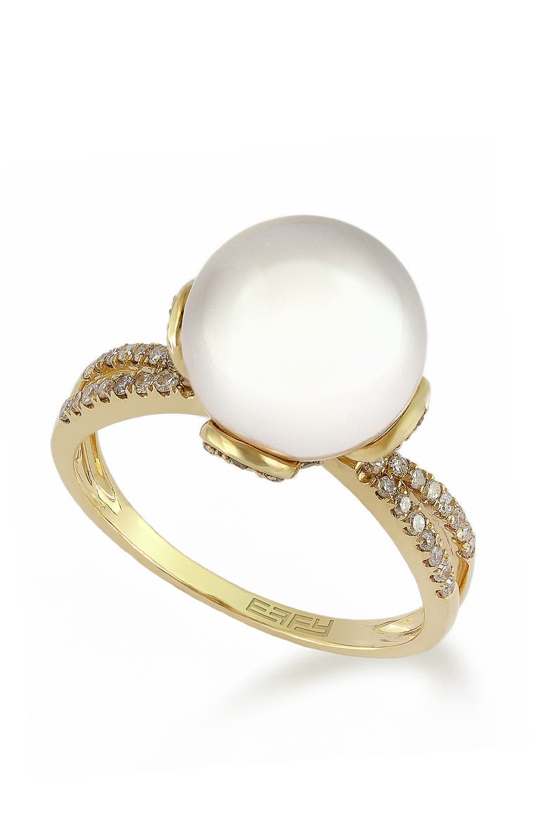 14K Yellow Gold Freshwater Pearl Diamond Solitaire Ring, Main, color, 14K Gold