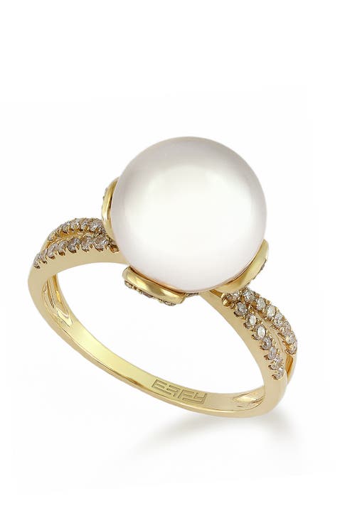 14K Yellow Gold Freshwater Pearl Diamond Solitaire Ring