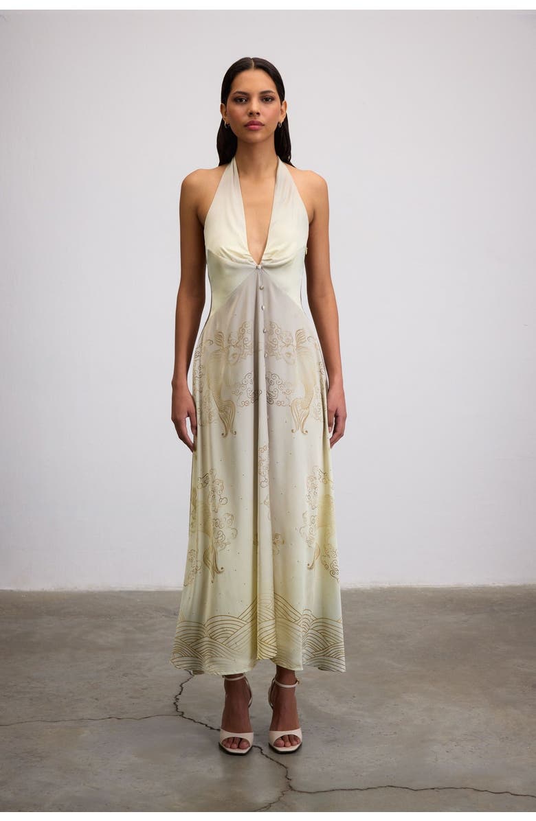 Je Te Veux Golden Koi Maxi Dress With Crystal Hem, Main, color, 