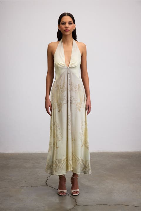 Golden Koi Maxi Dress With Crystal Hem