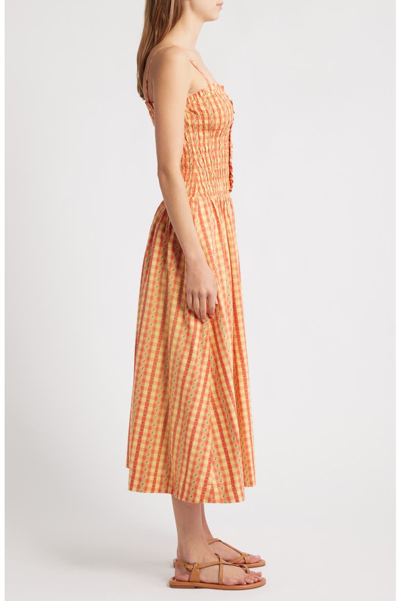 Grace Smocked Organic Cotton Midi Sundress, Alternate, color, ORANGE