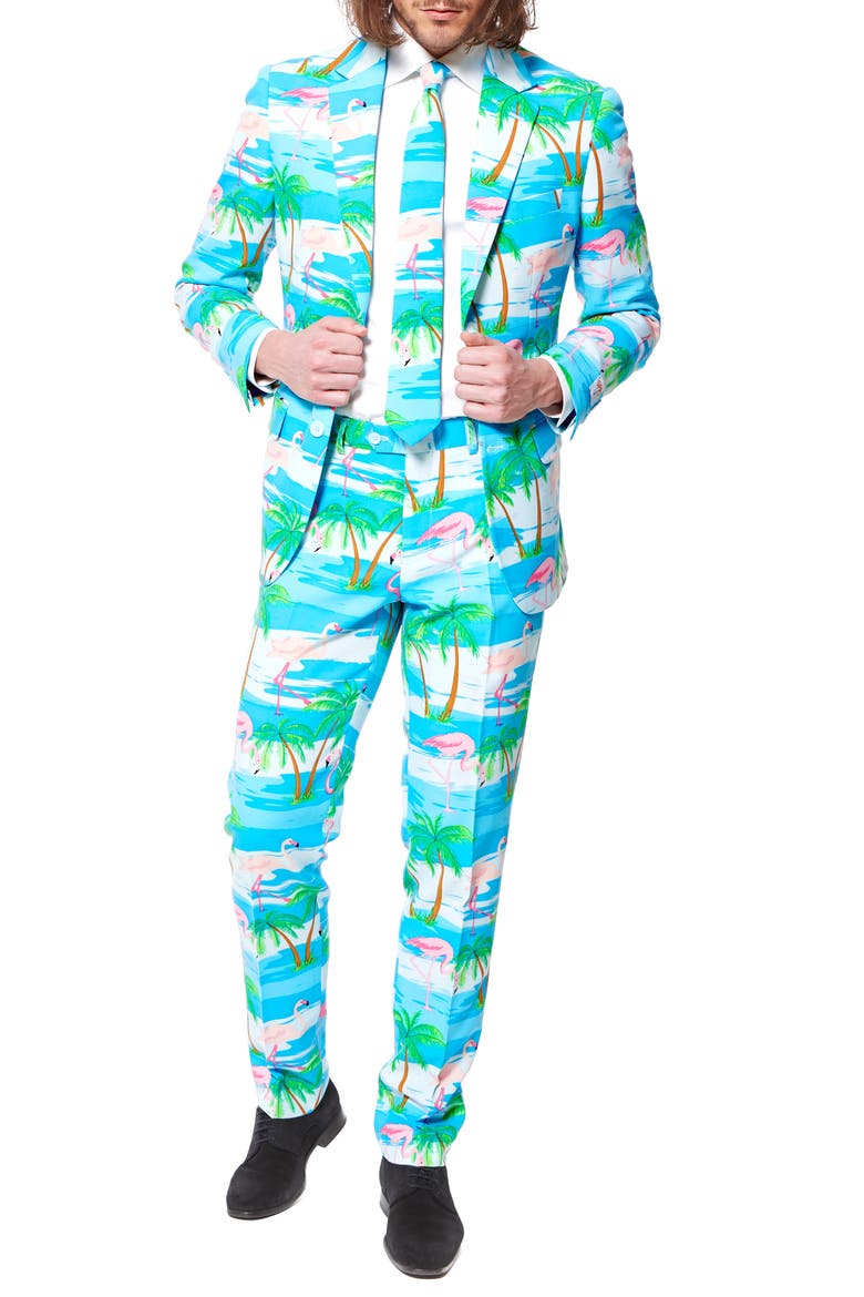'Flaminguy' Trim Fit Two-Piece Suit with Tie, Alternate, color, BLUE