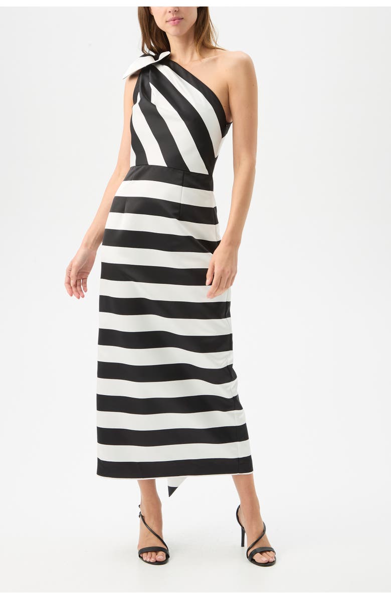 Trina Turk Romance One Shoulder Cocktail Dress, Main, color, Black/Winter White
