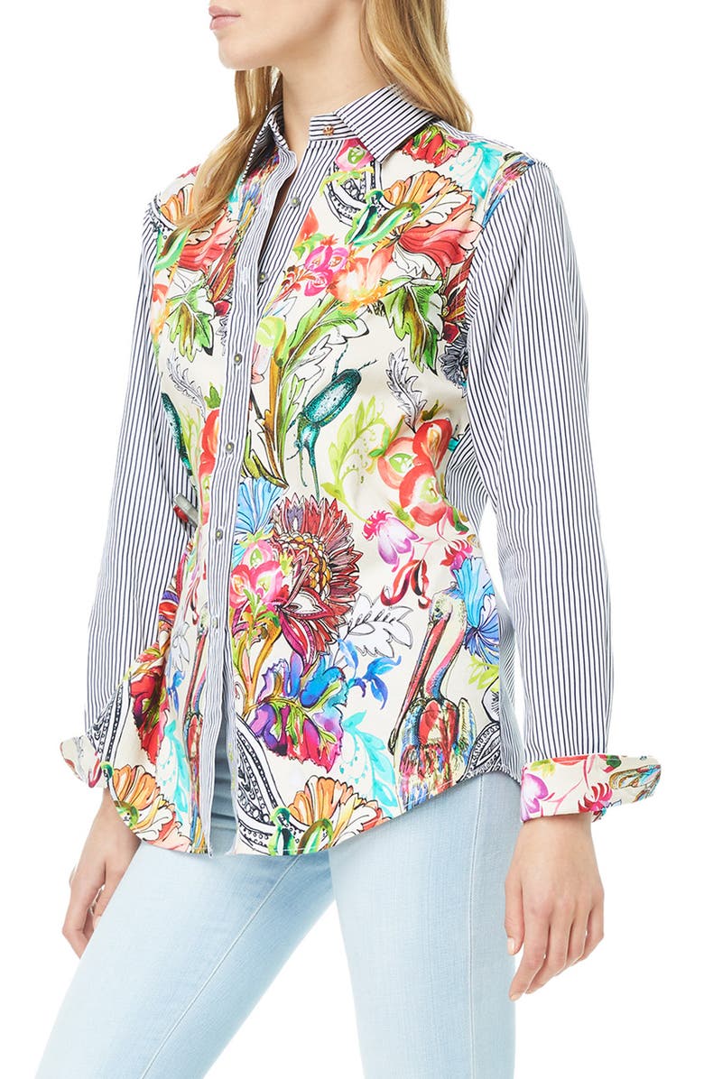 Robert Graham Carrie Floral & Stripe Print Button-Up Shirt, Alternate, color, Multi