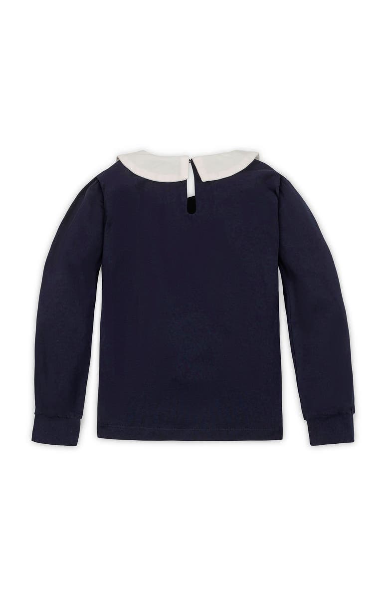 Hope & Henry Kids' Organic Long Sleeve Knit Top with Woven Collar, Alternate, color, Navy With Embroidery