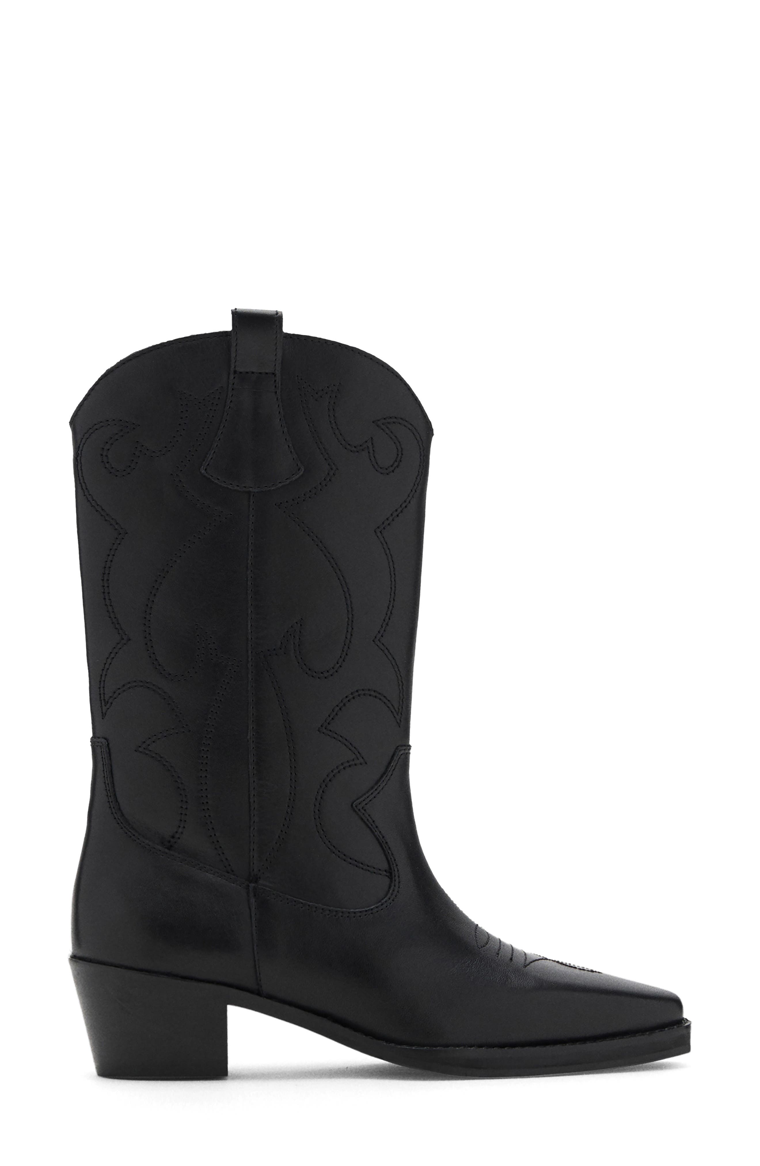 MANGO TEEN Western Leather Boot, Alternate, color, Black