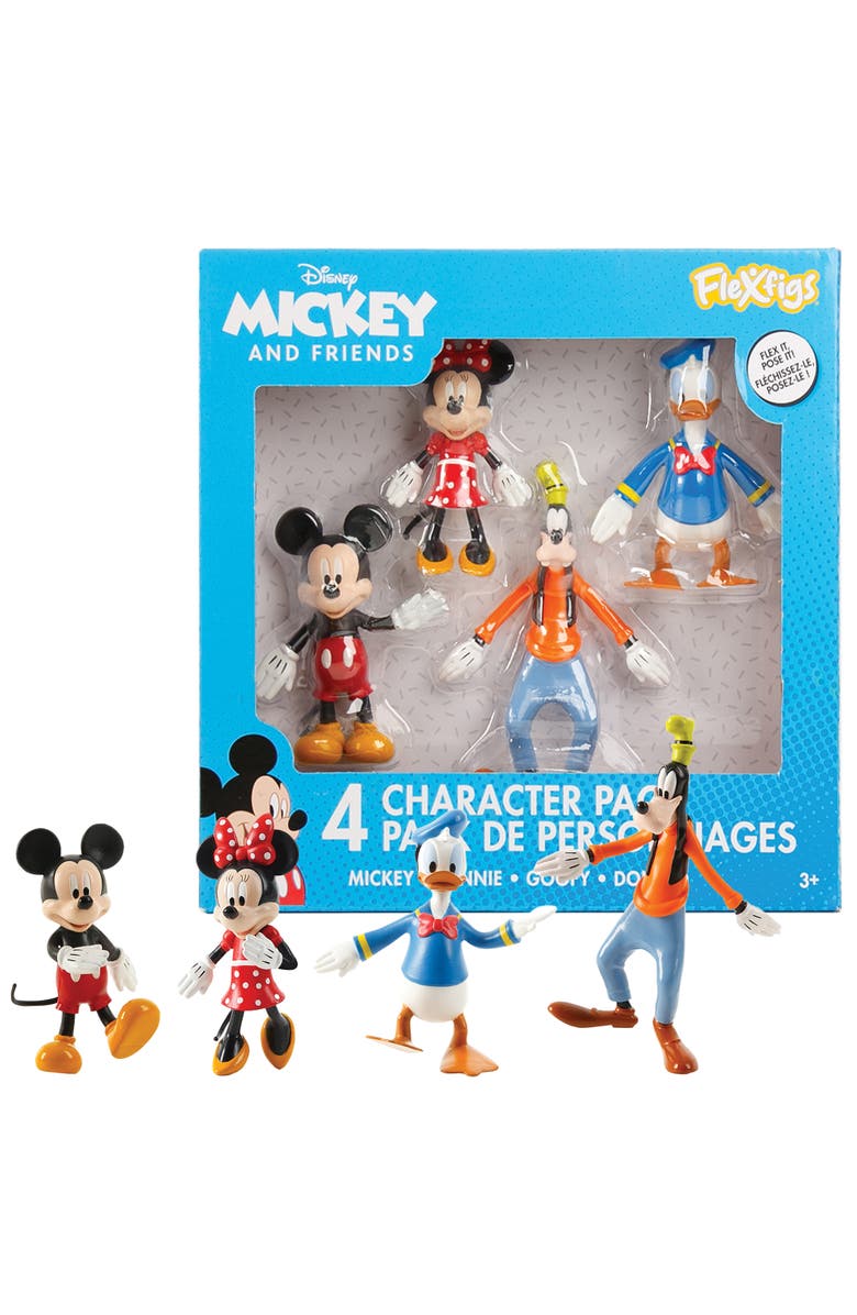 FleXfigs Mickey Mouse 4 Character Pack Disney Action Figures, Ages 3+, Alternate, color, 