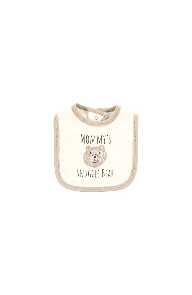 Hudson Baby Cotton Bodysuit, Pant and Bib Set, Alternate, color, Snuggle Bear