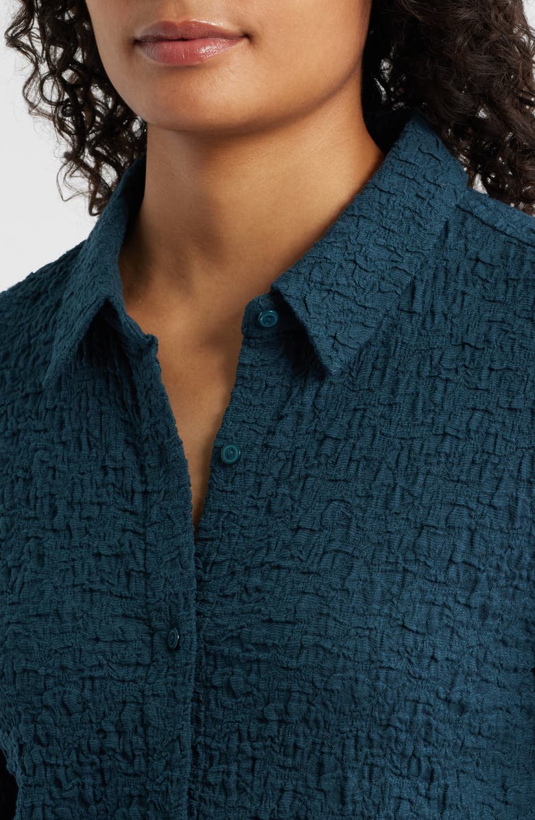 Eileen Fisher Texture Organic Cotton Blend Button-Up Shirt, Alternate, color, Alpine