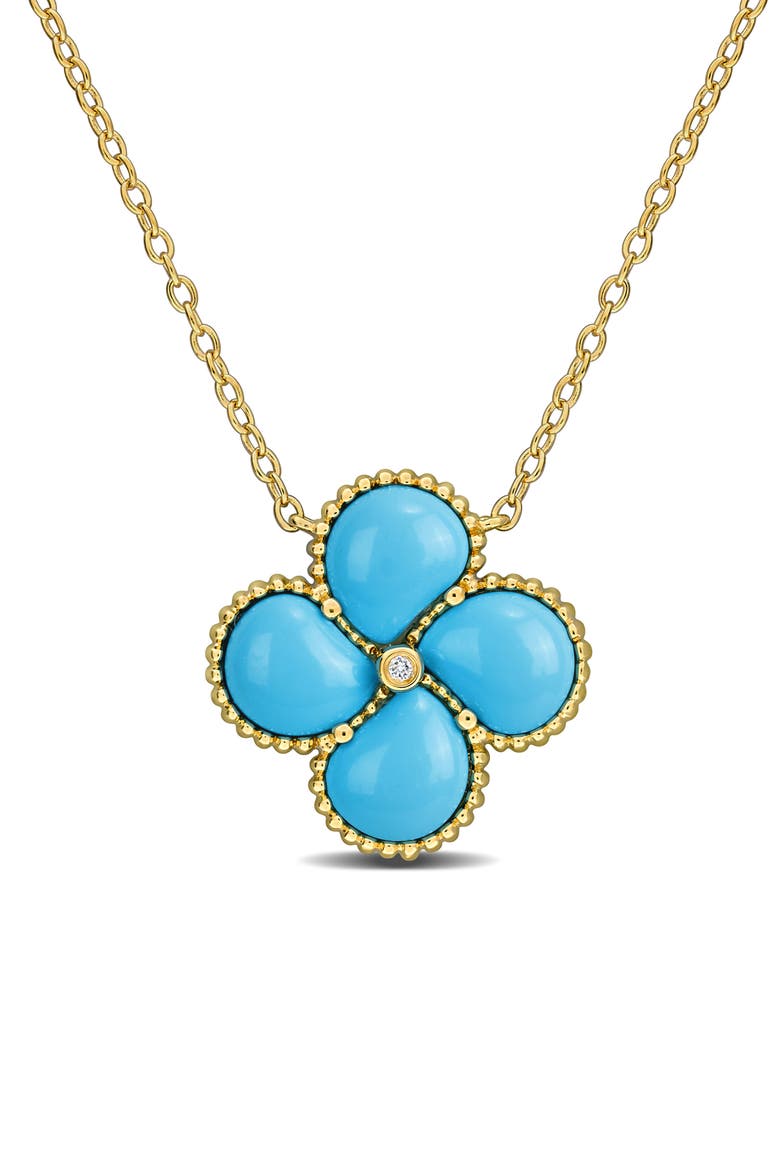 Lab Created Pink Opal Quatrefoil Pendant Necklace, Main, color, TURQUOISE