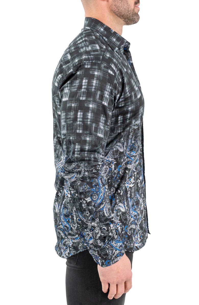 Maceoo Fibonacci Paisleyblue Black Contemporary Fit Button-Up Shirt, Alternate, color, 