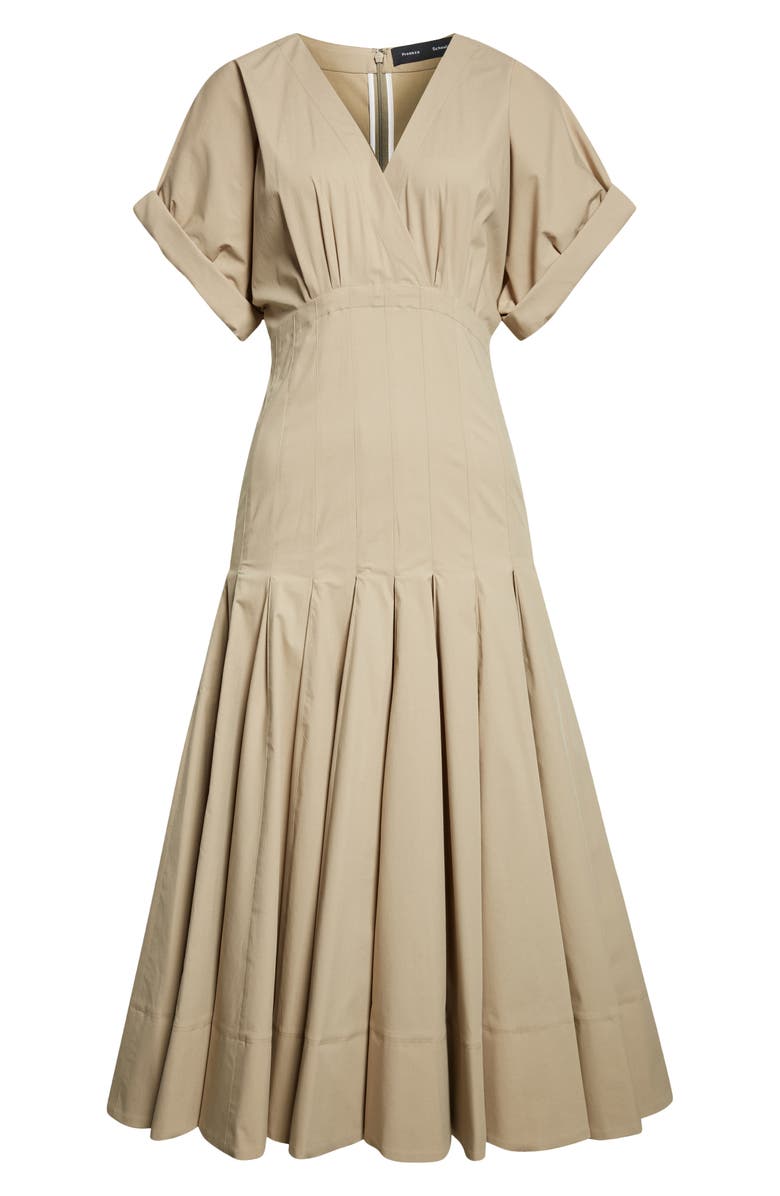 Proenza Schouler Ciara Pintuck Stretch Poplin Fit & Flare Midi Dress, Alternate, color, Khaki