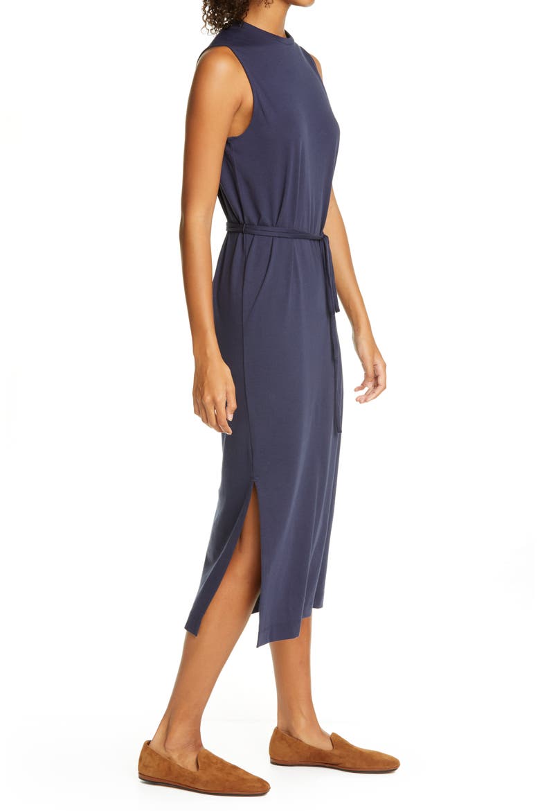 Tie Waist T-Shirt Midi Dress, Alternate, color, MARINE