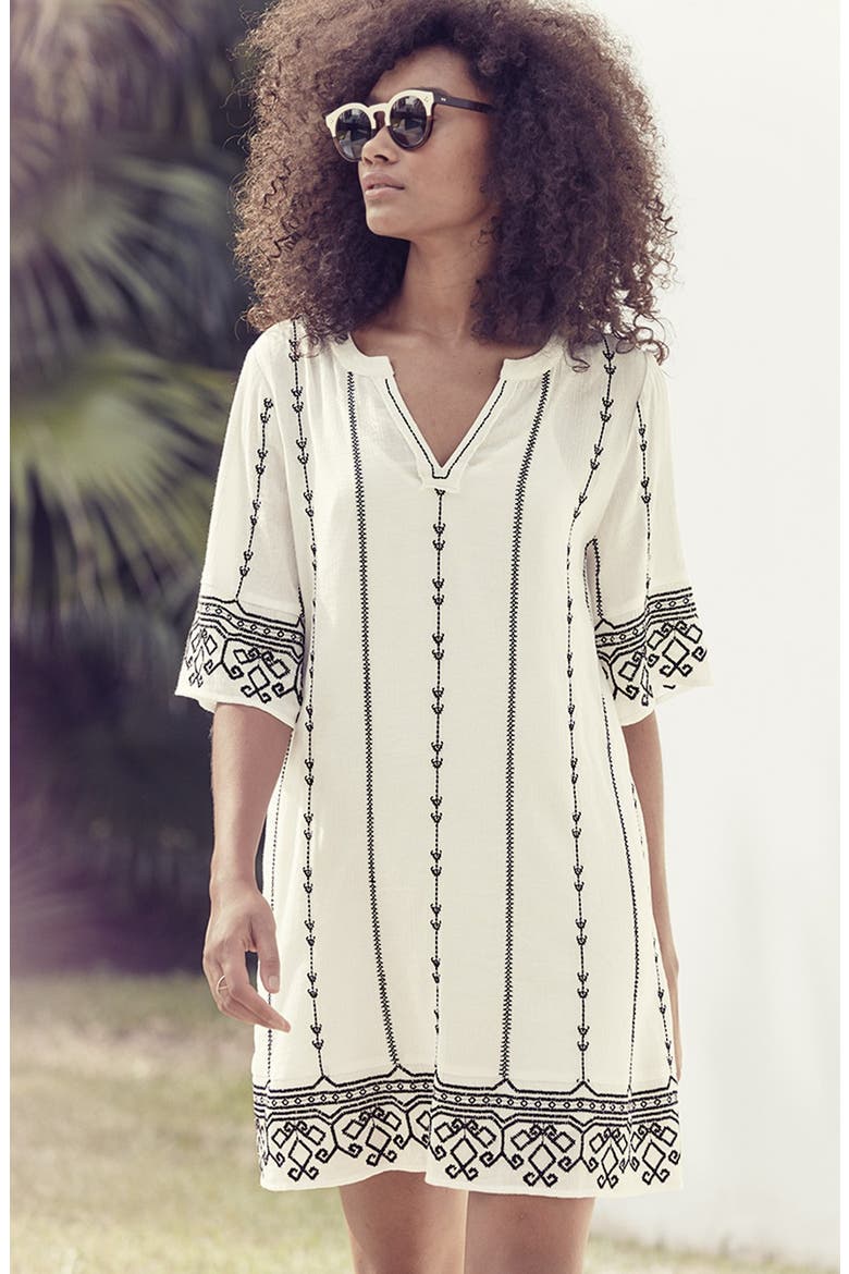 Embroidered Caftan, Alternate, color, IVORY BLACK EMBROIDERY