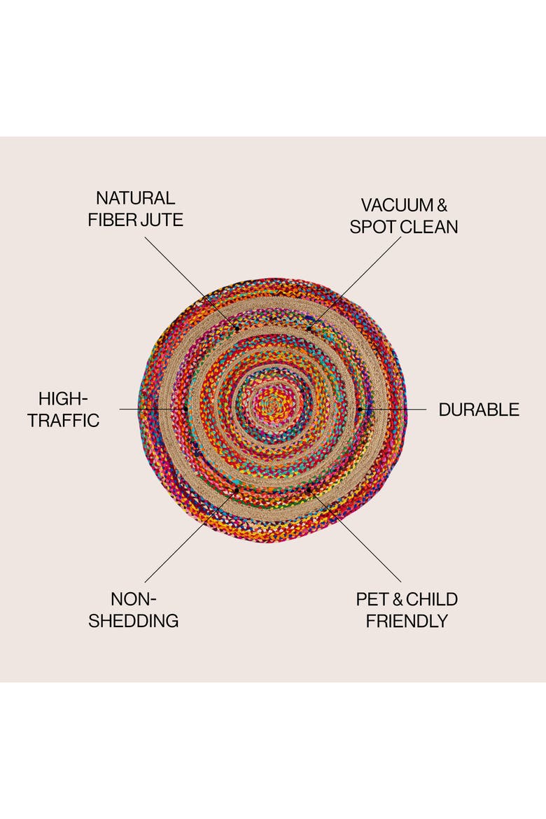 Isla Round Boho Braided Rag & Jute Round Area Rug, Alternate, color, Multi/Natural