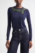 Carolina Herrera Olive Branch Embroidered Silk & Cotton Sweater