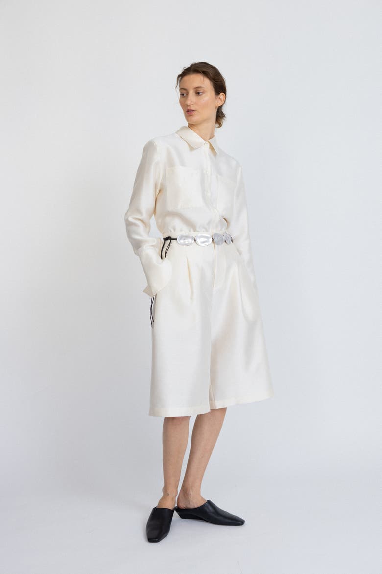 Oversized Silk-Wool Bermuda shorts, Alternate, color, Cream White