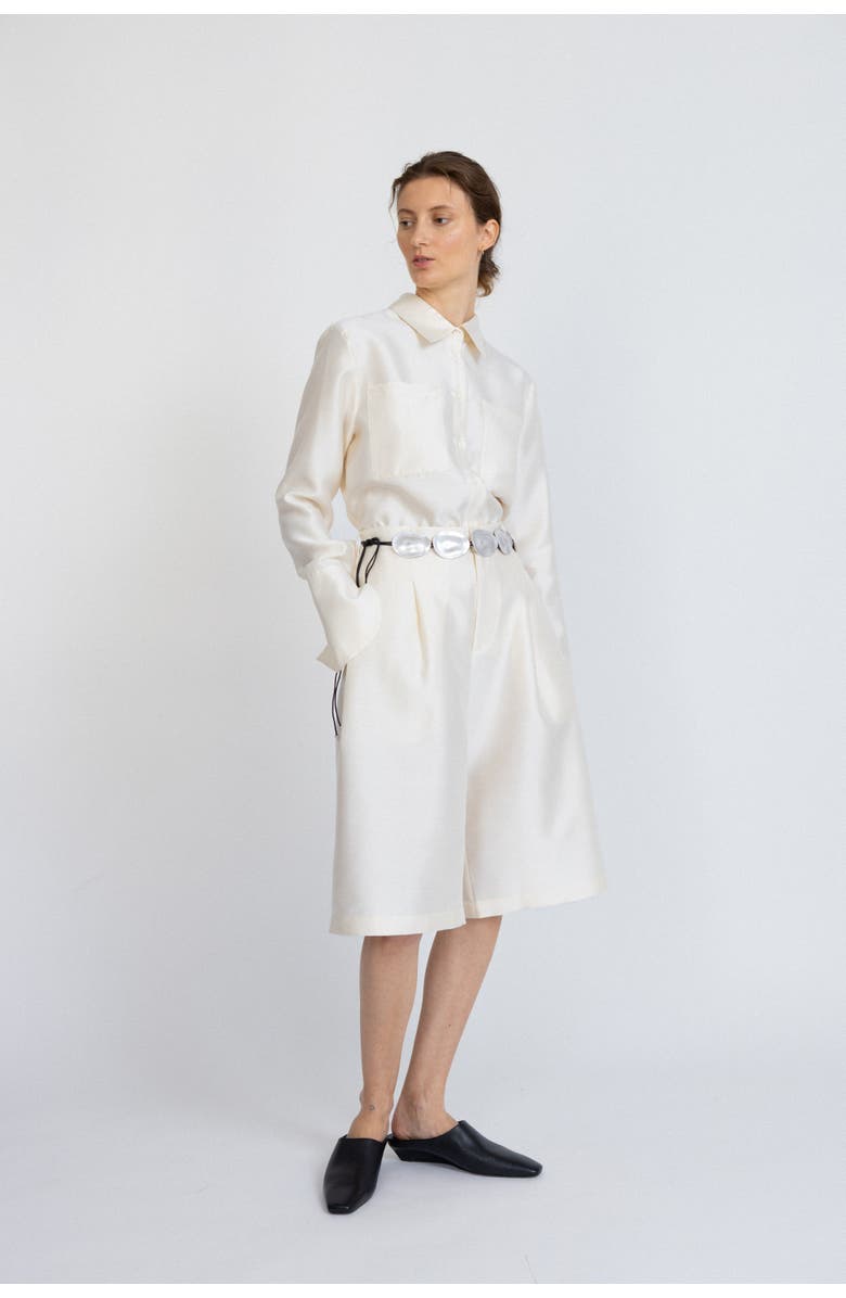 Alas Oversized Silk-Wool Bermuda shorts, Alternate, color, Cream White