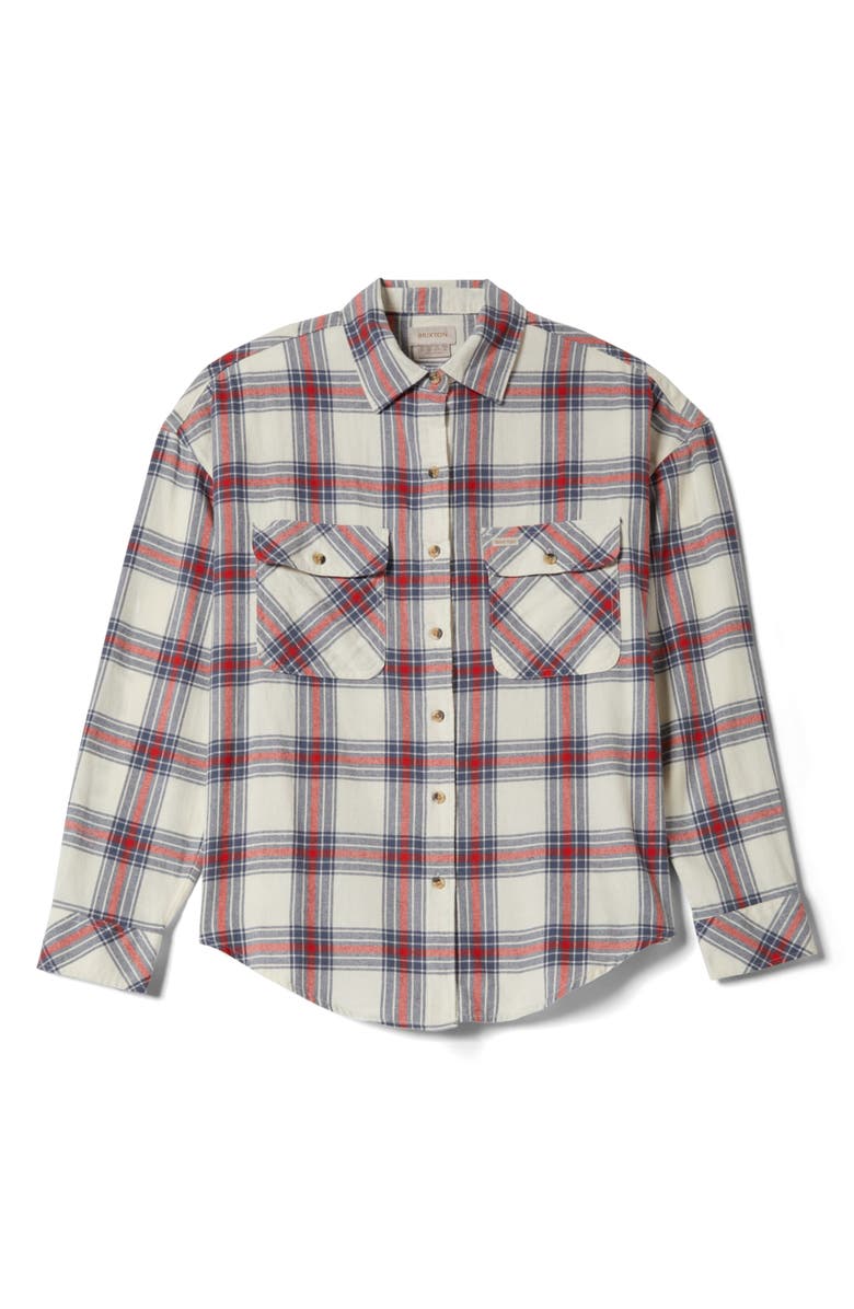 Brixton Bowery Plaid Cotton Flannel Overshirt, Alternate, color, Off White/ Berring Sea/ Red
