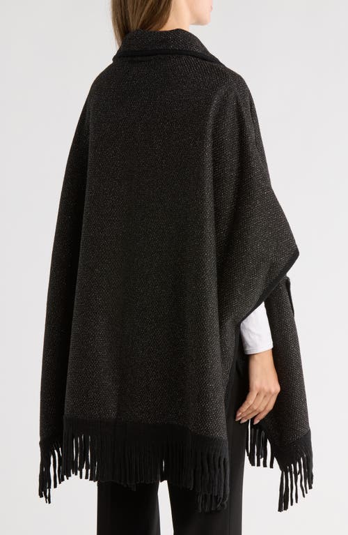 Nanette Lepore Faux Fur Lined Jacquard Ruana In Black