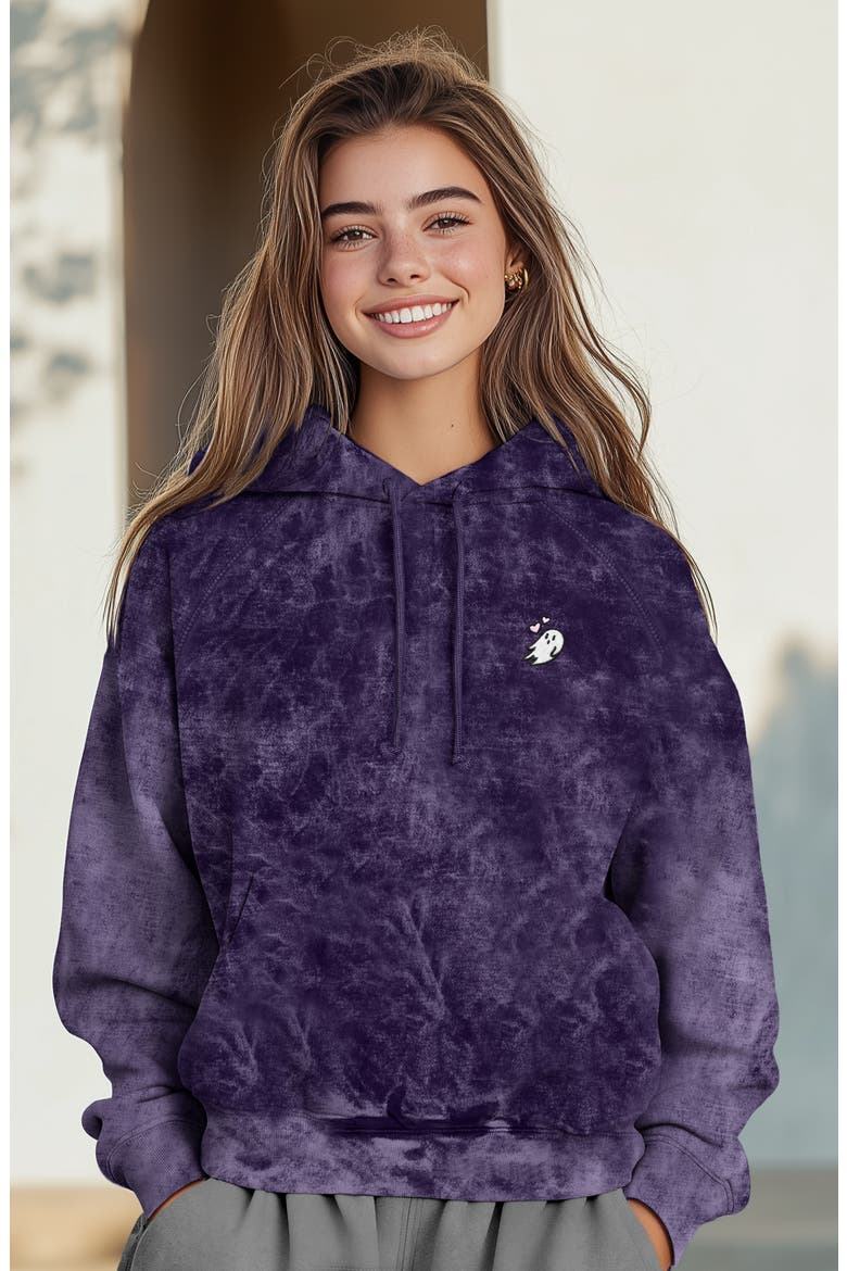 Womens Heartly Ghost Mineral Washed Hoodie, Alternate, color, Purple