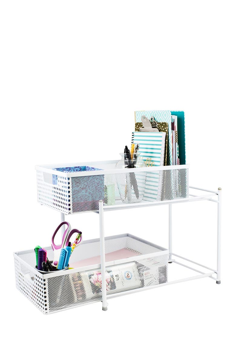 SORBUS White 2 Tier Mesh Sliding Drawer Organizer Basket, Alternate, color, White