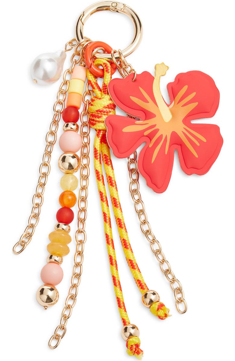 Chelsea28 Hibiscus Beaded Bag Charm, Main, color, Pink Multi- Gold