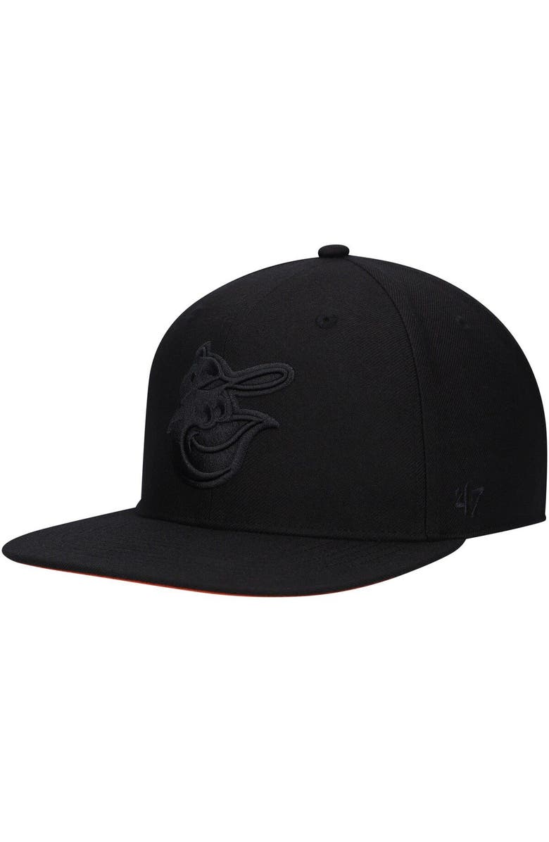 '47 Men's '47 Baltimore Orioles Black on Black Sure Shot Captain Snapback Hat, Alternate, color, 