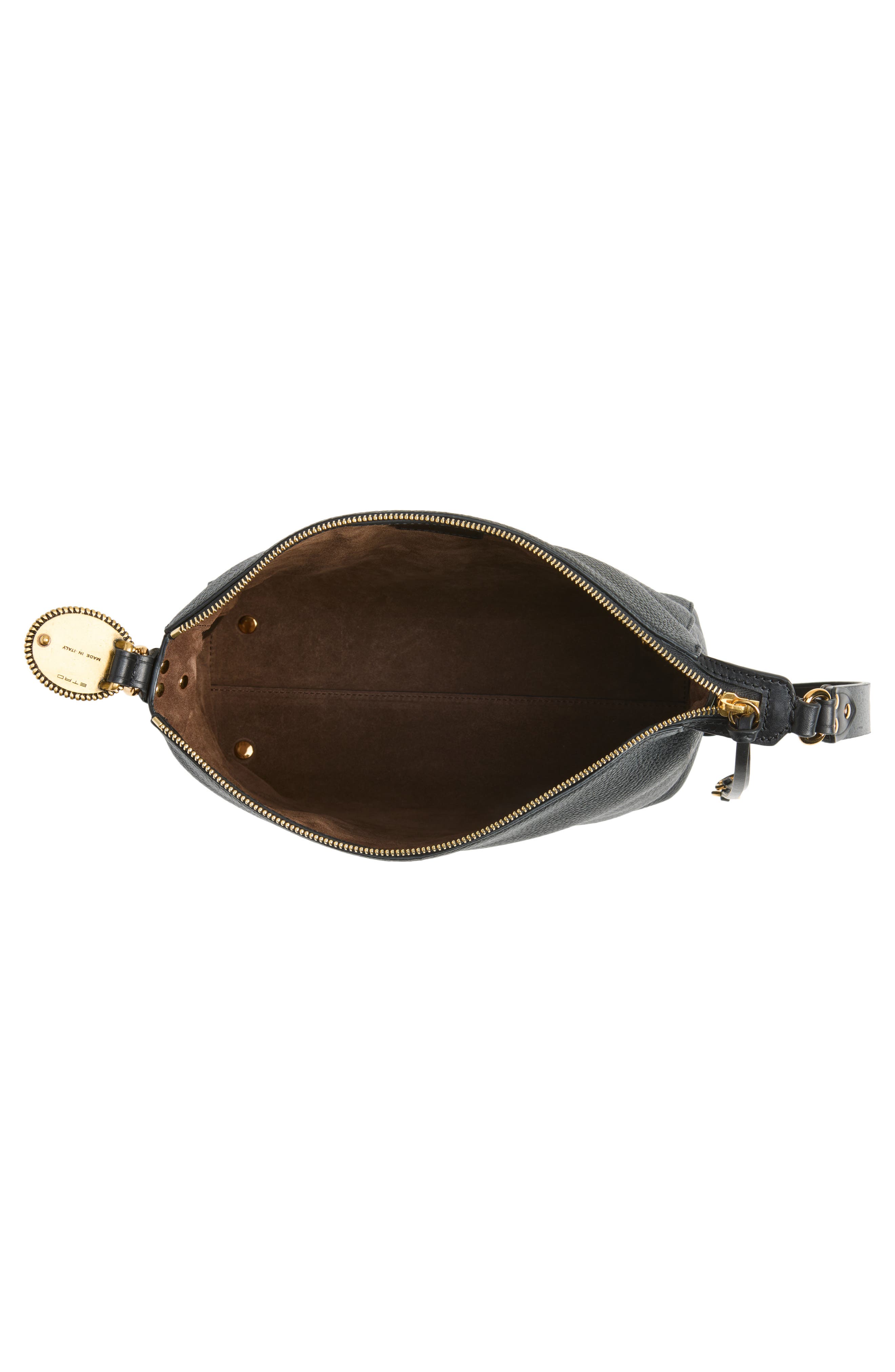 Tumbled Leather Hobo Bag, Alternate, color, BLACK