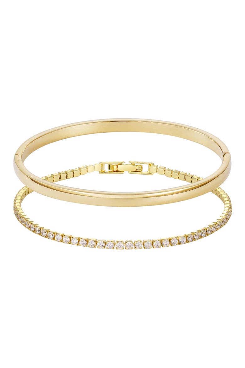 Set of 2 Cuff & Tennis Bracelets, Main, color, GOLD