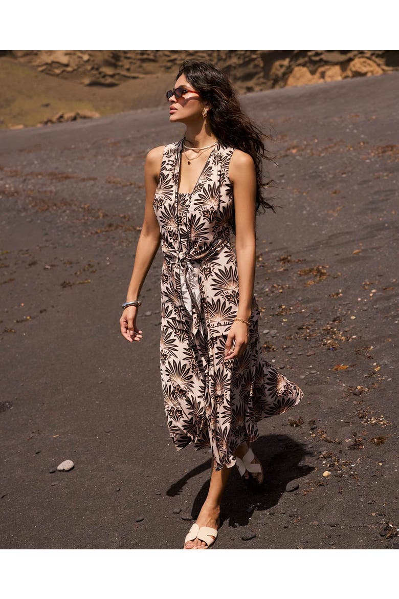 Floral Print Sleeveless Midi Dress, Alternate, color, Black
