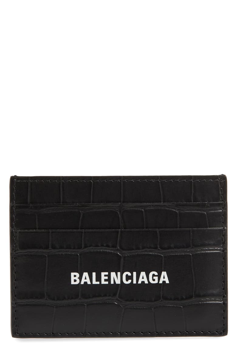 Logo Croc Embossed Leather Card Case, Main, color, BLACK/L WHITE