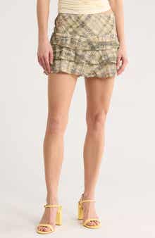 Motel Printed Lace Ruffle Miniskirt