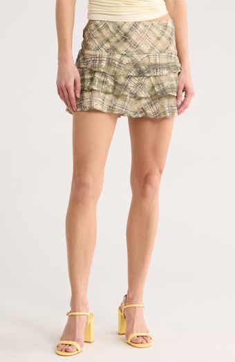 Motel Printed Lace Ruffle Miniskirt