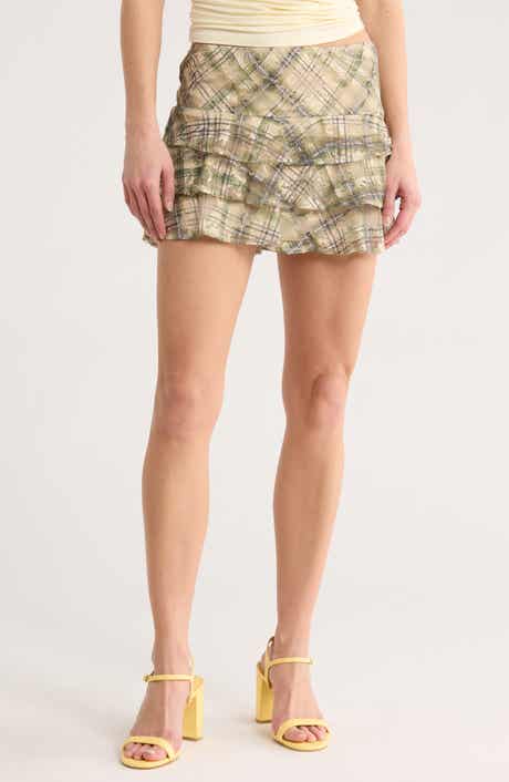 Motel Printed Lace Ruffle Miniskirt