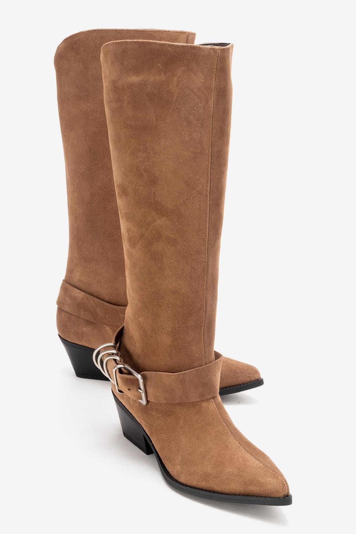 Forever & Always Shoes Helios Leather Block Heel Knee High Western Boot ...