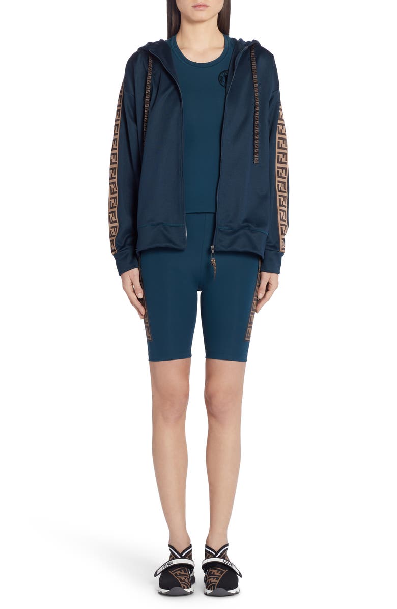 Fendi FF Logo Hooded Jersey Jacket, Alternate, color, 