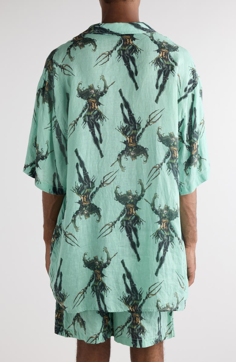 Acne Studios The Drowned Linen Camp Shirt, Alternate, color, Green