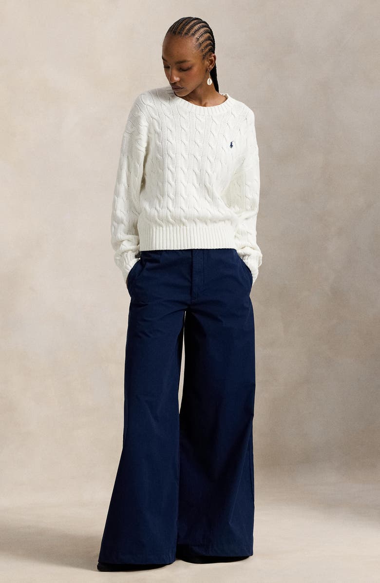 Polo Ralph Lauren Cable Knit Crewneck Sweater, Alternate, color, White