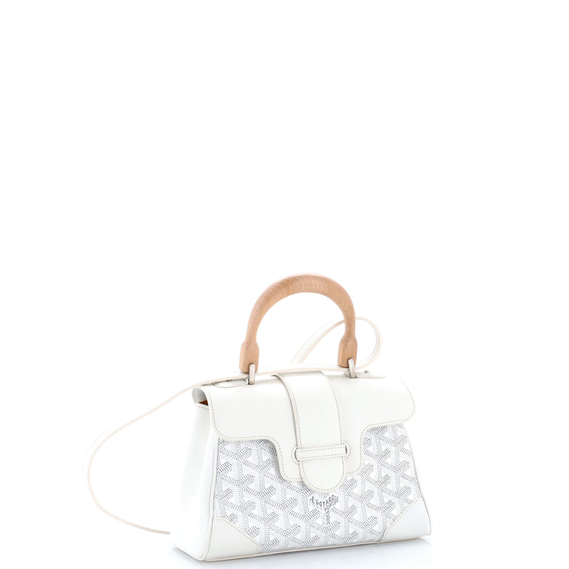 Pre-Owned Goyard Saigon Top Handle Bag Coated Canvas with Leather Mini, Alternate, color, White