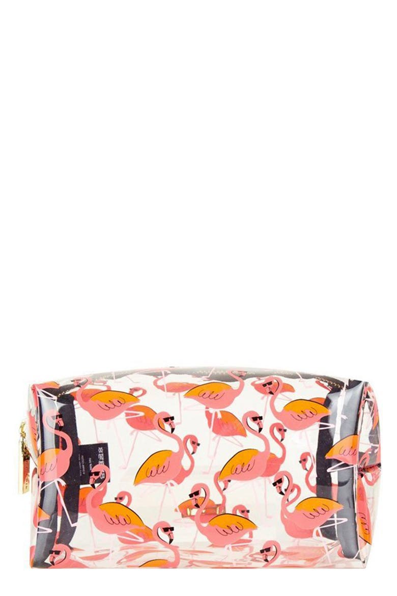 Skinny Dip Clear Flamingo Makeup Bag, Main, color, NO COLOR